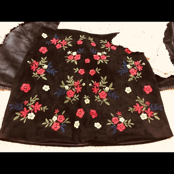 Embroidered, Suede-like, MINI SKIRT - Picture 2 of 3